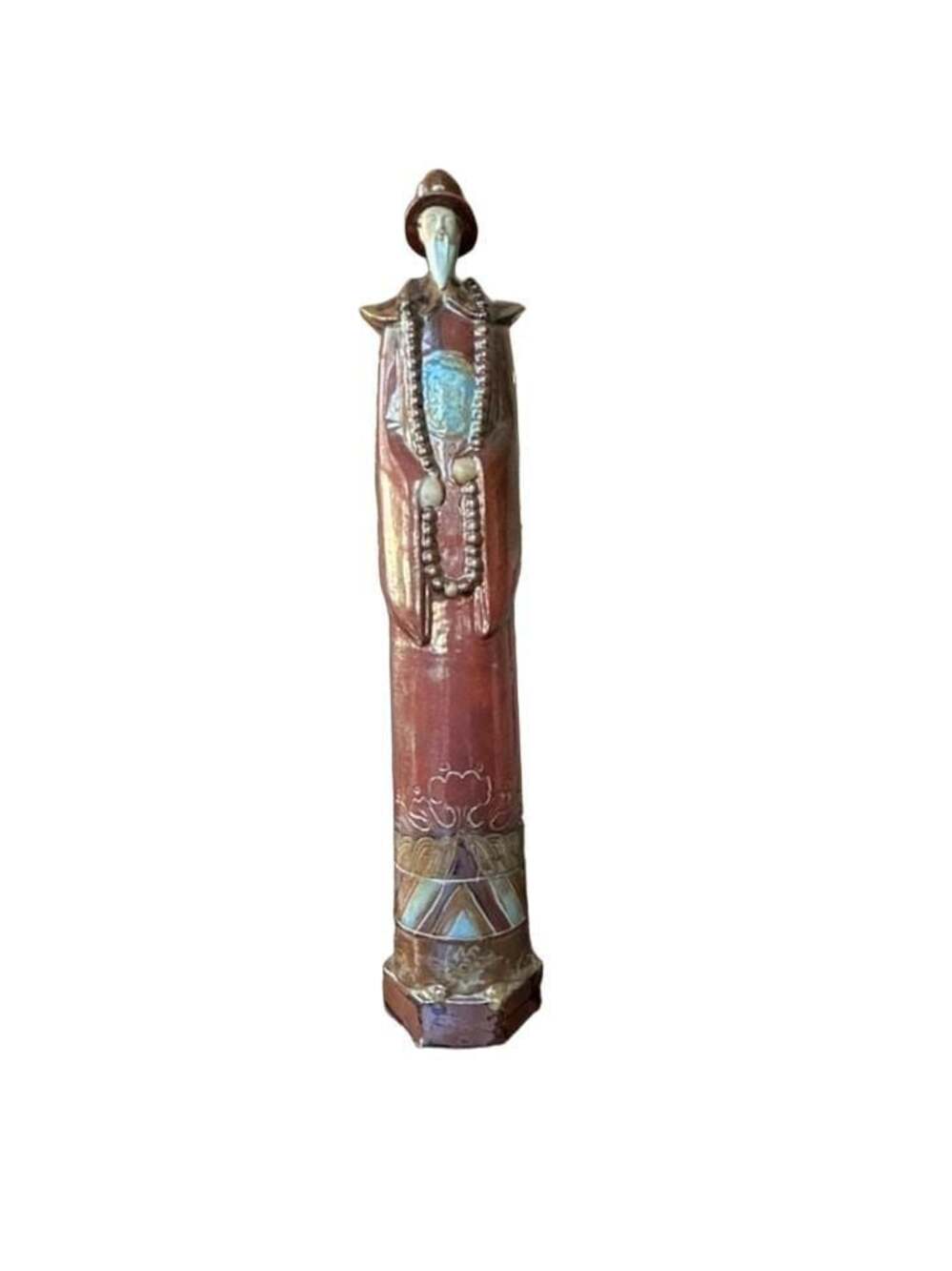 Vintage Asian Glazed Ceramic Tall Wise Man Sage Figurine Statue 25”